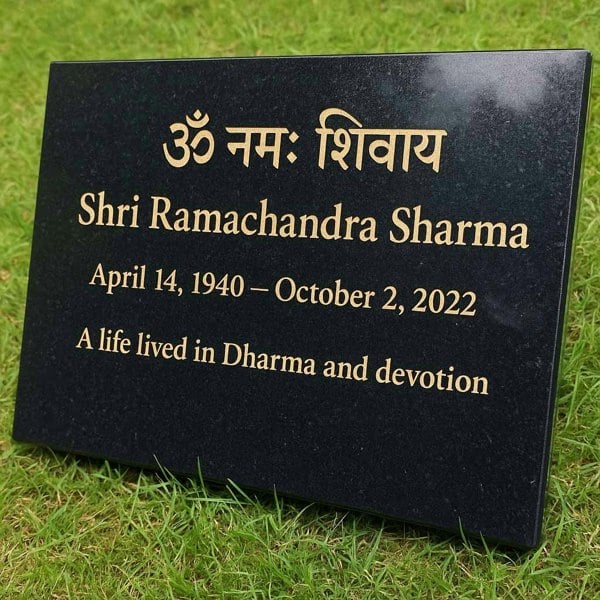 Memorials Direct Personalised Granite Memorial Plaque with Stand - Built To Last Forever Hindu