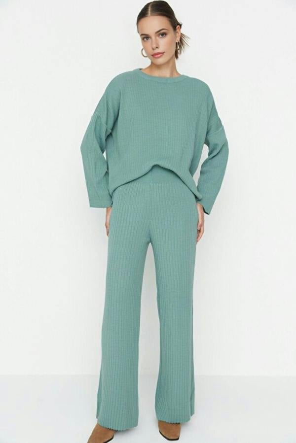 WOVCOR 2-Piece Loose Fit Basic Ribbed Knit Top & Pants Set