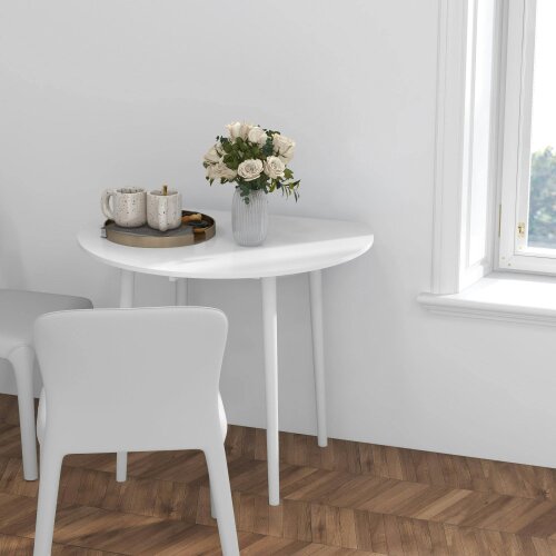 Wyld Haus Zinise Solid Wood White Round Folding Dining Table Seating 4 With TaFauxred Legs