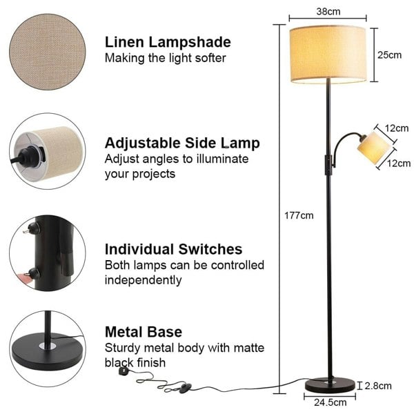 2-Light Floor Standing Lamp with Adjustable Head Floor Lamps Living and Home