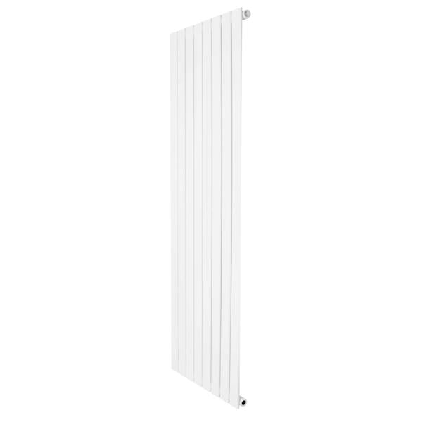 Flat single column radiator in sleek white finish, measuring 1600 x 560mm, featuring a modern, slim design with vertical lines