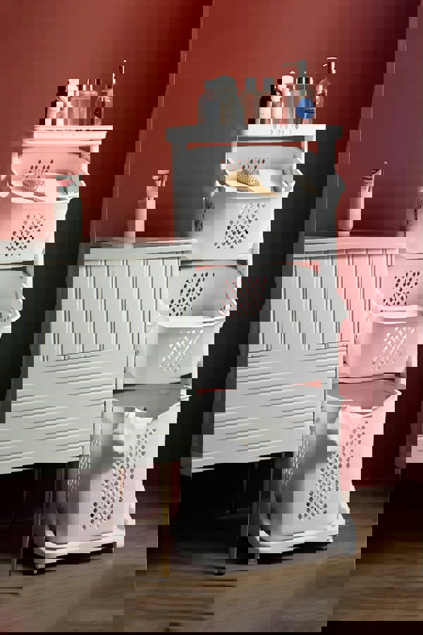 Living and Home 3 Compartments Laundry Basket Storage Basket Detachable Clothes Hamper Multi-Functional Rotatable Sorter Cart with Wheels Shelf