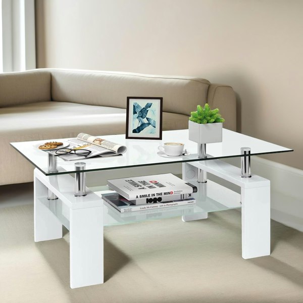 Rafaelo Mobilia 2 Tier Glass Coffee Table White