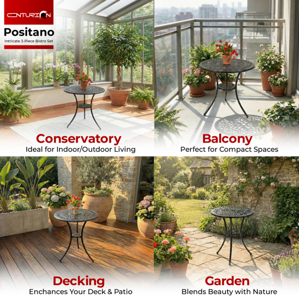Centurion Supports POSITANO Garden and Patio Black Cast Aluminium Bistro Table