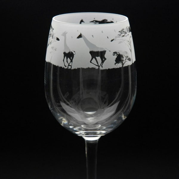 Glyptic Glass Art Giraffe Crystal Wine Glass - Hand Etched/Engraved Gift