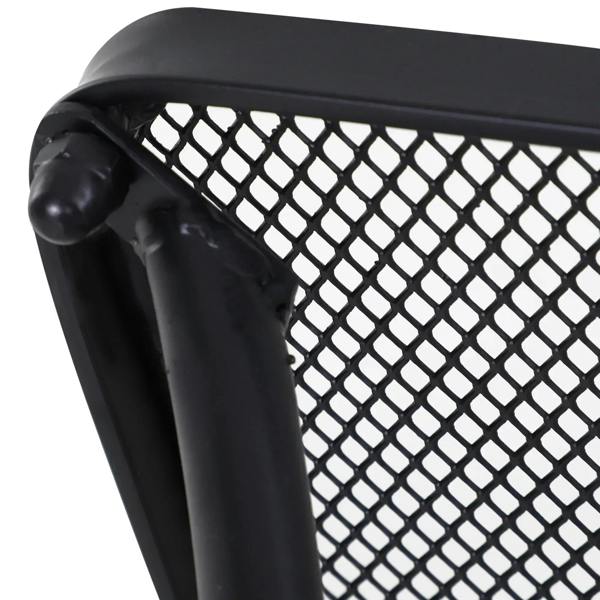 Black square bistro table corner with mesh panel and rounded metal frame