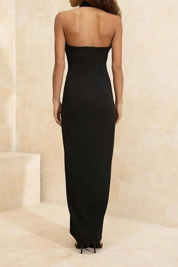 WOVCOR Buttoned Woven Maxi Evening Dress