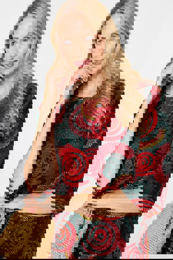 Orange | Printed 3/4 Sleeve Short Dress
