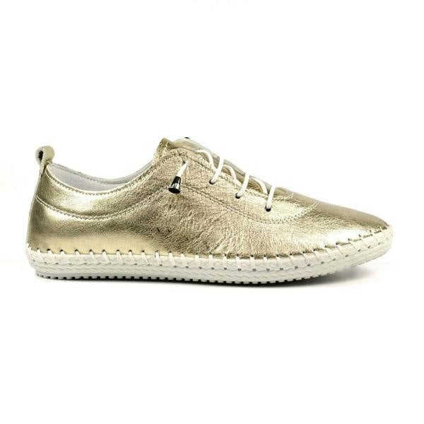 Lunar Womens/Ladies St Ives Metallic Leather Plimsolls - Gold - 