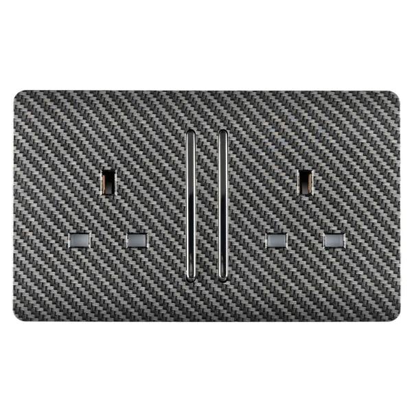 Trendi Switch 2 Gang Long Switched Plug Socket in Carbon Fibre