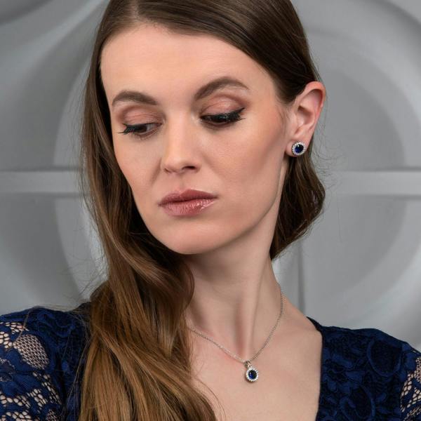 925 Sterling Silver Blue Halo Pendant Necklace for Women. - namana.london