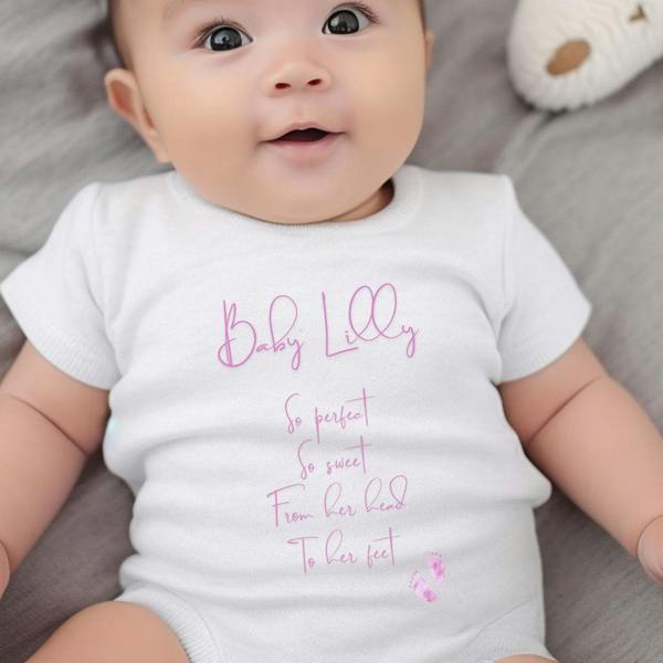 Personalised So Perfect Baby Grow, Vest or Bib with Pink Name