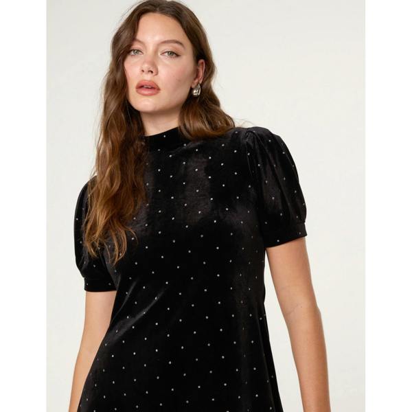 Blue Vanilla Polka Dot Puff Sleeve Dress