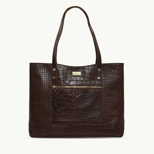Assots London 'HELENE' Brown Croc Designer Leather Grab Bag