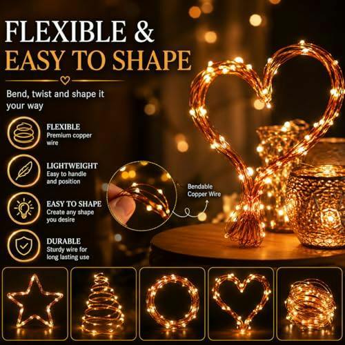 2M Warm White LED Copper Wire Fairy Lights, 20 Micro Rice LEDs, Battery Operated Indoor String Lights image 6
