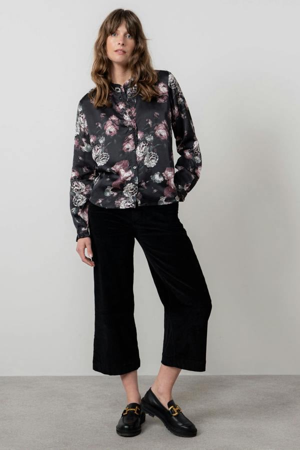 Lily & Me Rachel Frill Satin Floral Blouse Black