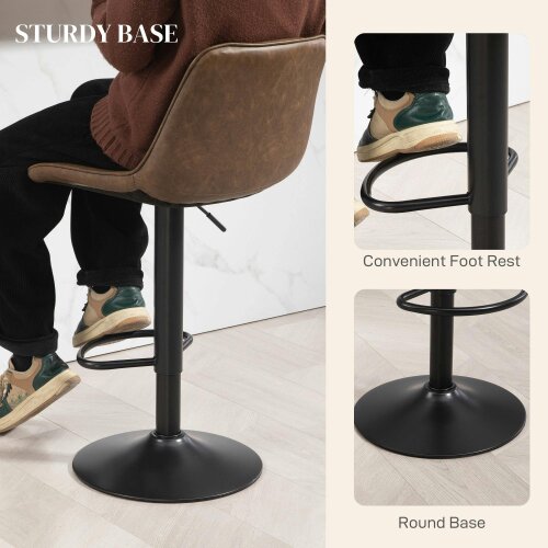 Wyld Haus Tadilu Faux Leather Brown Adjustable Retro Bar Stools Set Of 2 With Swivel Seats