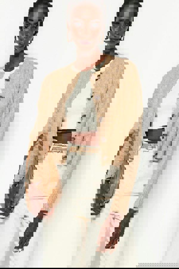 WOVCOR Crop Soft Textured Buttoned Knit Cardigan