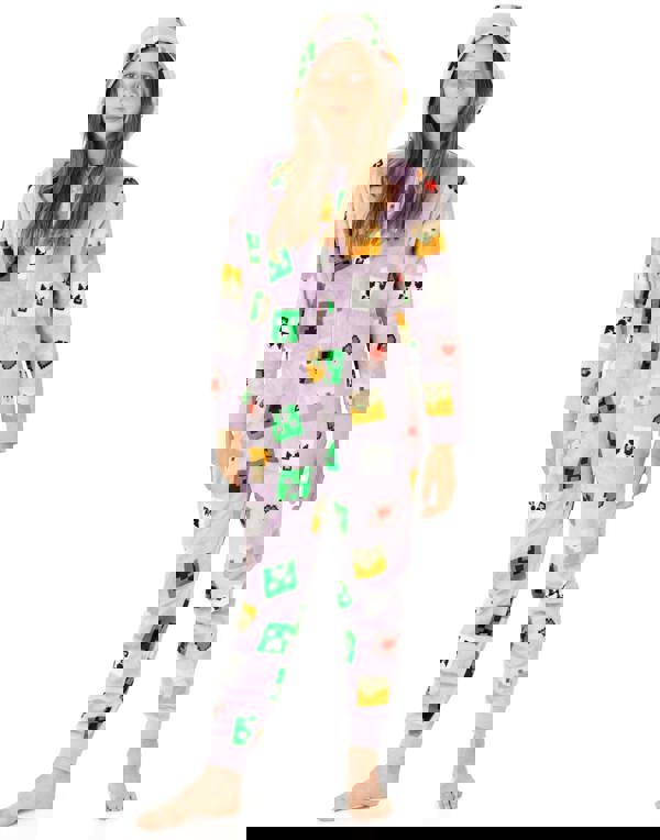 Minecraft Girls Purple Multi-Character All-Over Print Onesie