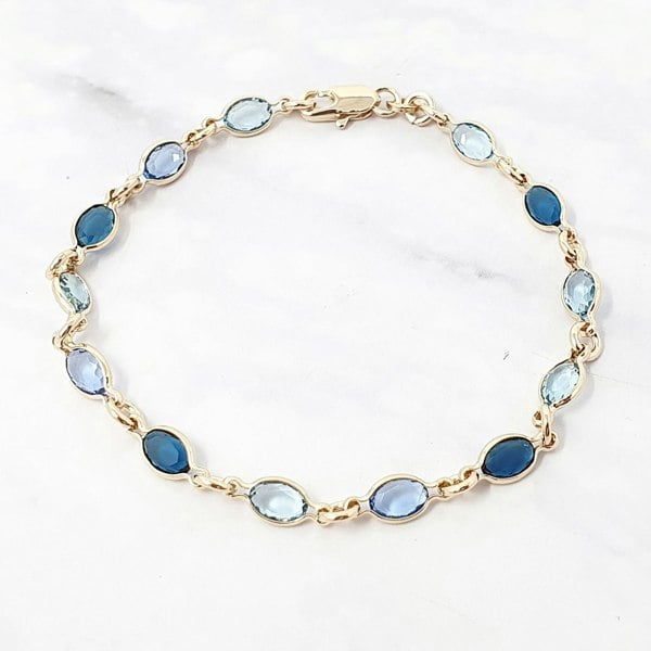 Blue Crystal Multi Gemstone Gold Plated Bracelet