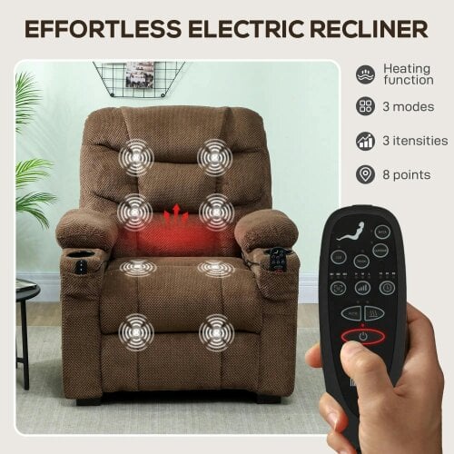 Bobobiy Electric Massage Recliner Armchair with Vibration, Whisper-Quiet Motor, Fleece Power Reclining Chair with Spring Pack, Brown