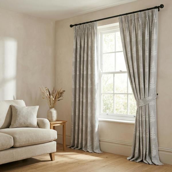 Fern made-to-measure curtains in Silver, styled in a living room