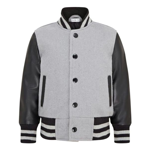 Infinity Leather Kids Wool Varsity Bomber Jacket with Real Leather Sleeves 3-13 yrs