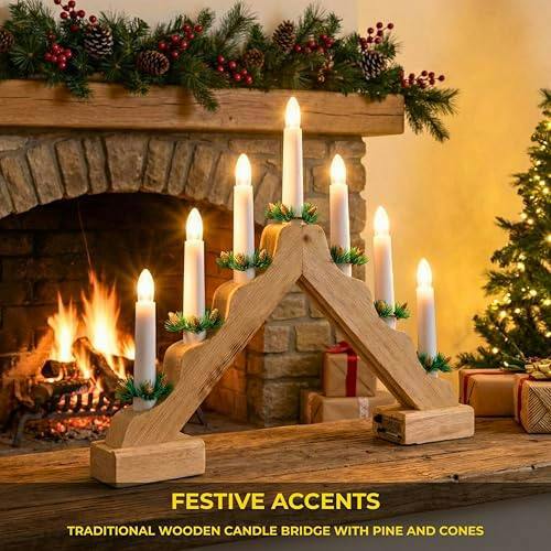 5cm Natural Wooden Pre-Lit Christmas Candle Bridge Decoration with 7 LED Flame Bulbs image 7