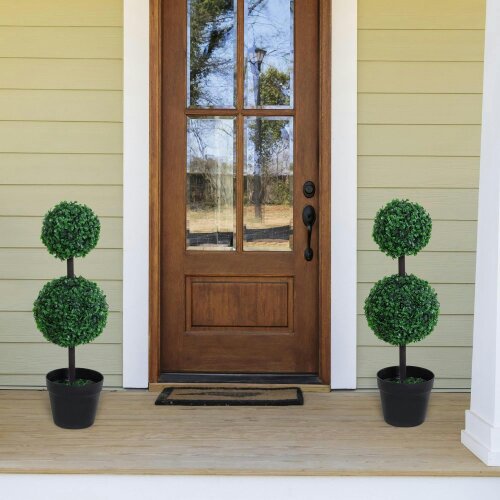 Wyld Haus Tonami Set Of 2 Artificial Boxwood Ball Trees In Pots Designed For Indoor Display