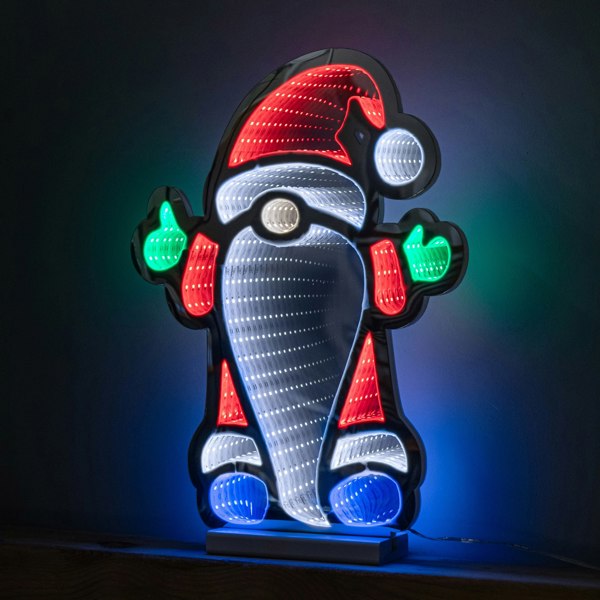 Samuel Alexander 40cm Light up Standing Gnome Christmas Infinity Decoration on Wooden Base with LEDs