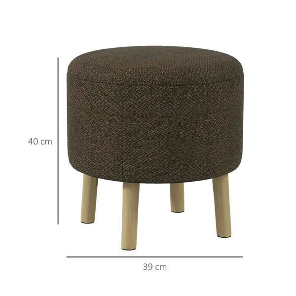 Brown round padded ottoman stool with four light wood legs