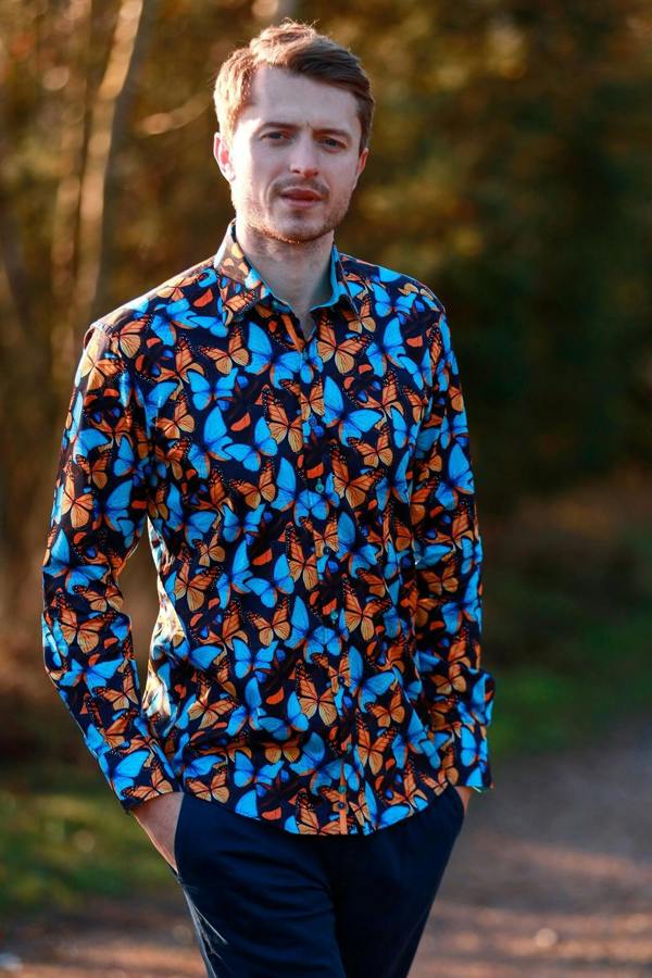BUTTERFLY BLOOM - Premium Men's Patterned Shirt by Claudio Lugli | Bold Design, Tailored Fit, Best Printed Shirts