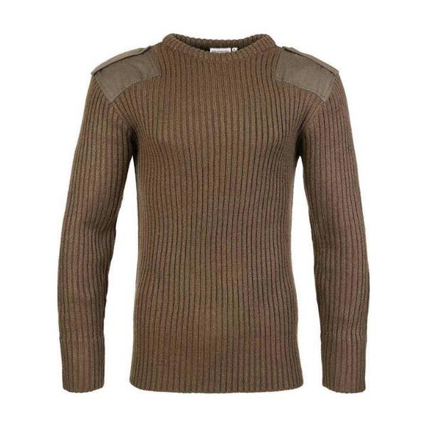 Olive Mens Fort Crew Neck Combat Jumper with epaulettes