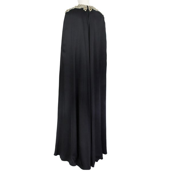 Alexander McQueen Bejewelled Cape Gown in black silk satin