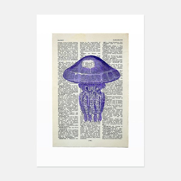 Hands & Hearts Jellyfish vintage book page art print