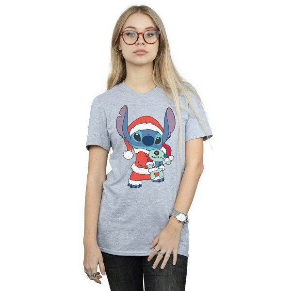 Disney Womens/Ladies Lilo And Stitch Stitch Christmas Cotton Boyfriend T-Shirt - Sports Grey