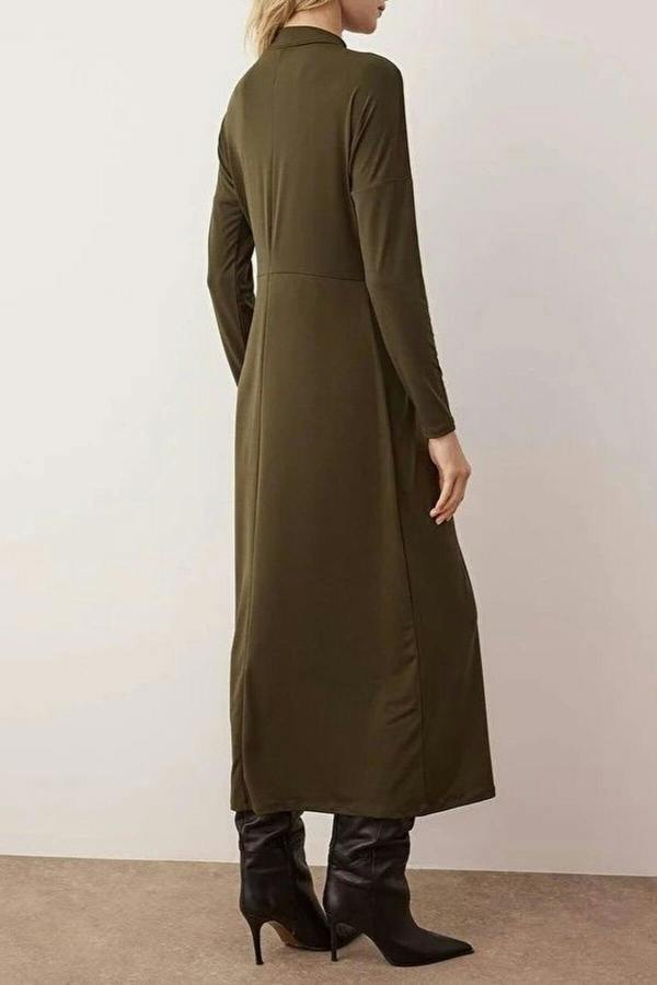 WOVCOR Knit Dress with Waist Buckle Detail
