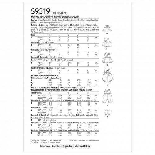 Simplicity Sewing Pattern 9319, Tops, Dresses, Dungarees, Shorts for Baby, Kids, CAA (1/2-1-2-3-4) - Easy