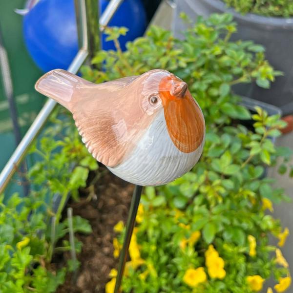 Boltze Porcelain Robin on a Stake Garden Bird Ornament