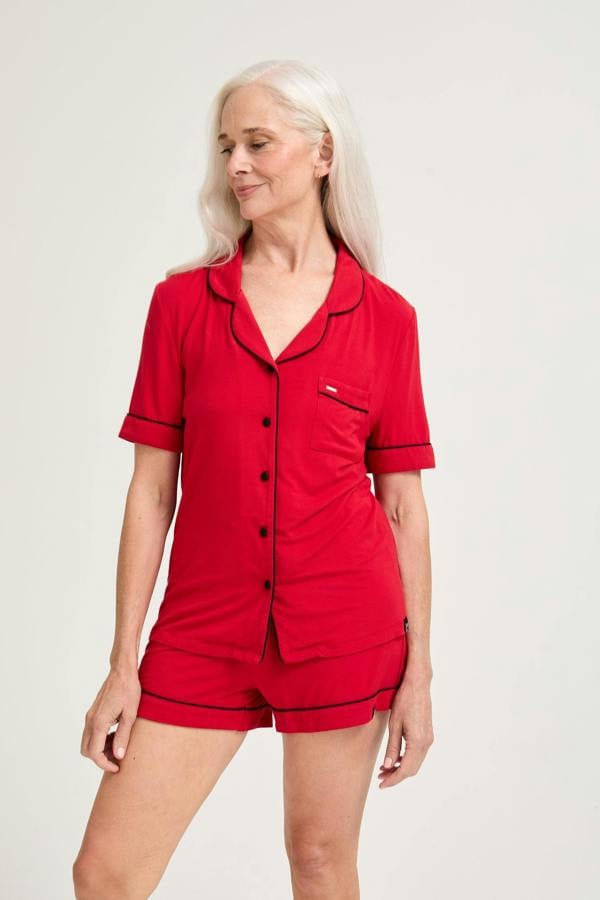 Bamboo Shirt Short Set in Red - Wholesale - Pajamas