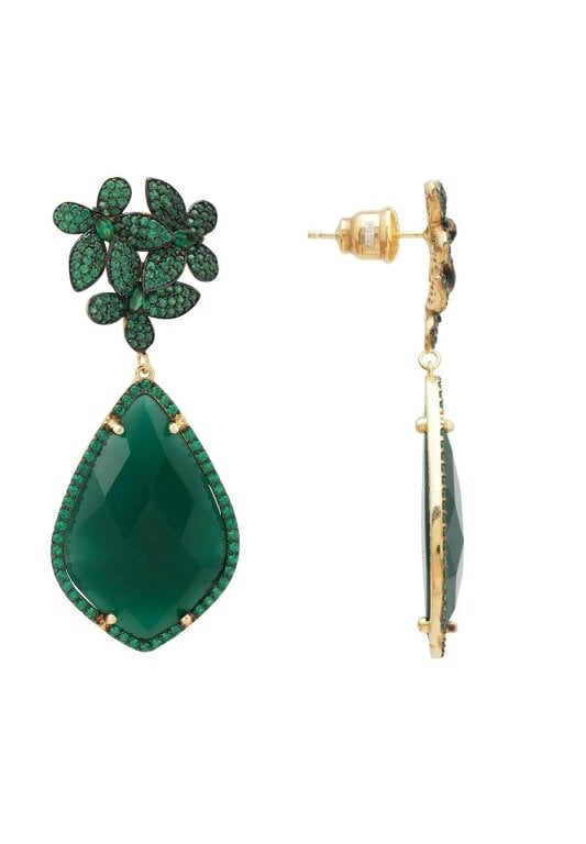 Latelita Flowers Green Onyx Teardrop Earrings Gold