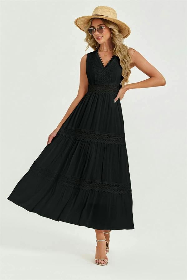 FS Collection Lace Detail Maxi Dress In Black