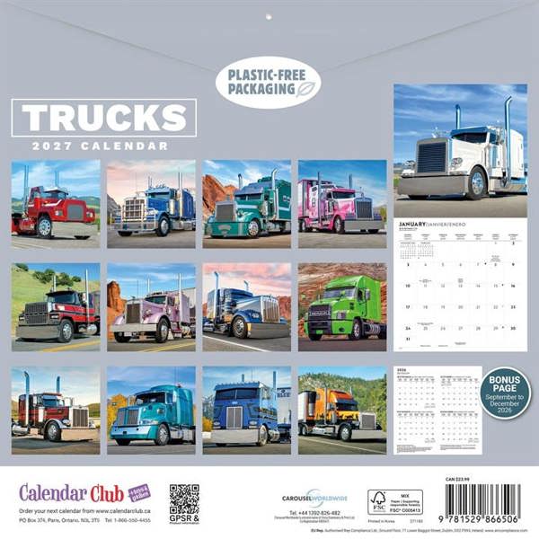 Trucks Calendar 2027, Wall Calendars, Month To View, Transport, Gift
