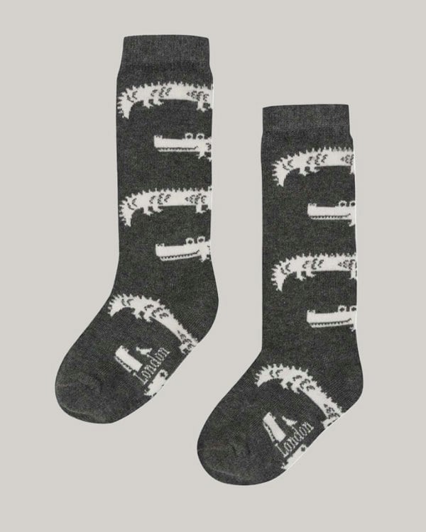Grey Crocodile Print Knee High Socks