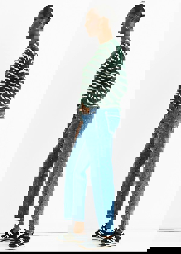 Gini London Green Stripe Chunky Knit Oversized Jumper