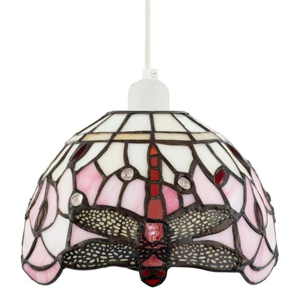 Pale Pink and White Stained Glass Dragonfly Tiffany Pendant Shade Image 1