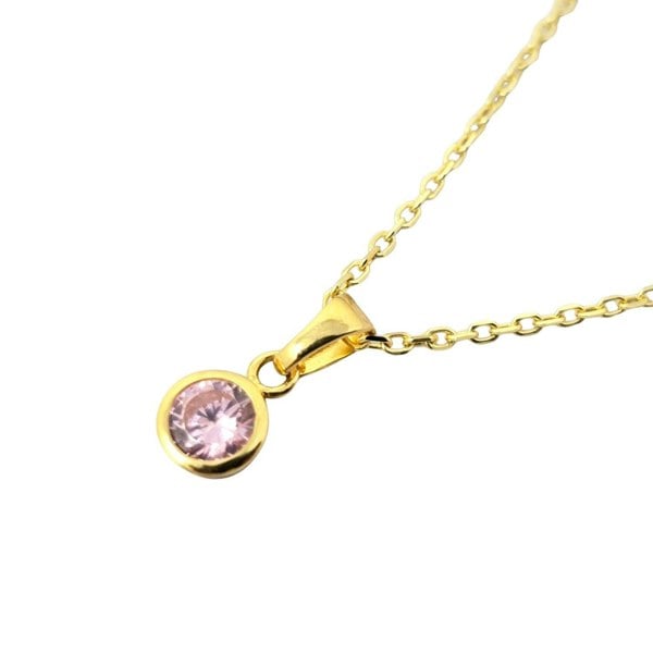 Mini Round Rose Quartz October Birthstone Pendant Necklace