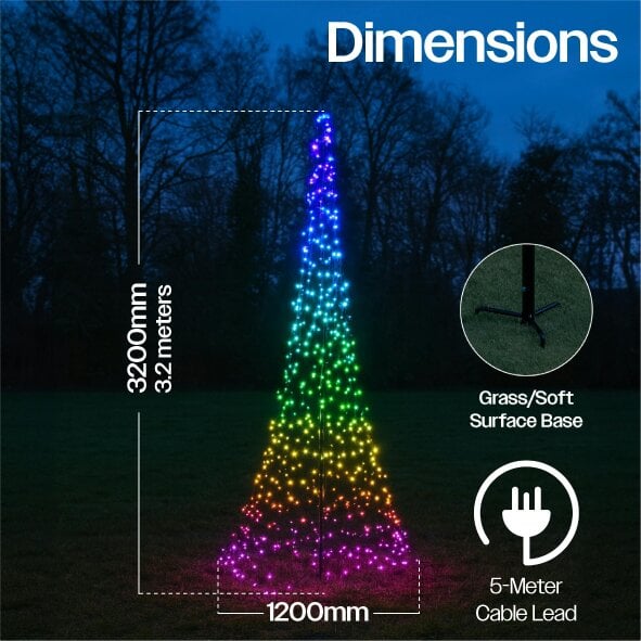 Scotts of Stow Xmas Haus Grass Soft Surface Mounted Flagpole Tree RGB Hello Fairy APP Control or Handheld Remote  32m H