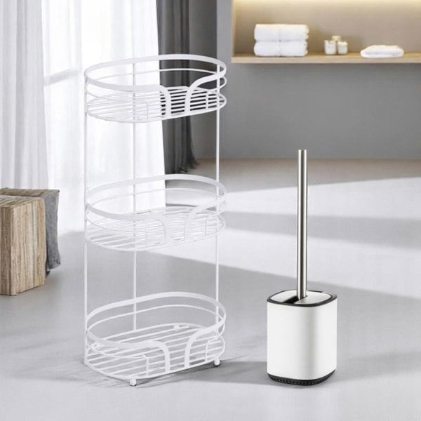 Showerdrape White Bathroom Accessories Set Floor Caddy with Toilet Brush and Holder