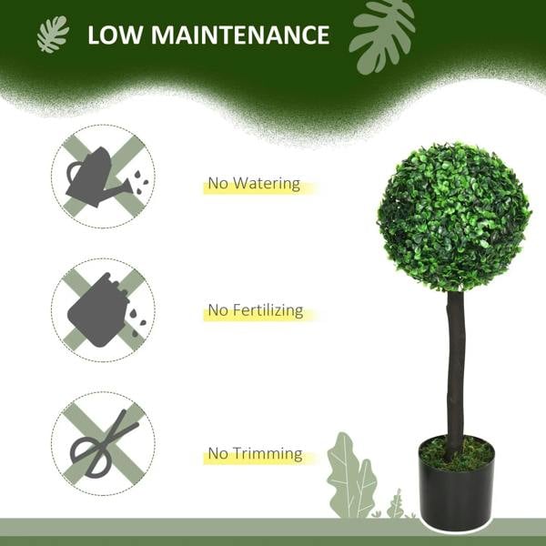 Artificial boxwood ball tree with faux green foliage in a dark round pot